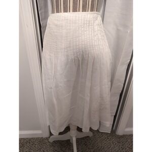 Vtg. Tommy Hilfiger White Linen Midi Skirt Embroidered Floral Lined 14 Boho Y2K